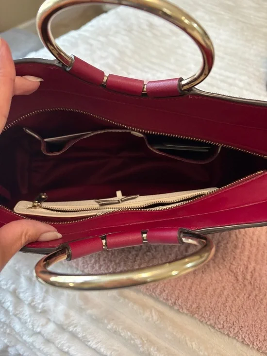 henri bendel Marquis Burgundy and Deep Pink Ring-Handle Shoulder Tote - Picture 3 of 7